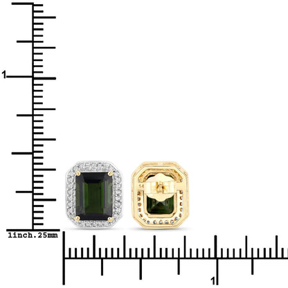 3.57 Carat Genuine Green Tourmaline and White Diamond 14K Yellow Gold Earrings by Bids.com