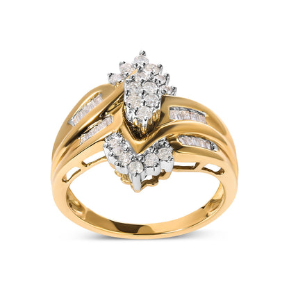 10K Two-Toned 1/2 Cttw Round And Baguette-Cut Composite Pear Head Diamond Ring (H-I Color, I2-I3 Clarity) - Ring Size 7 by Bids.com