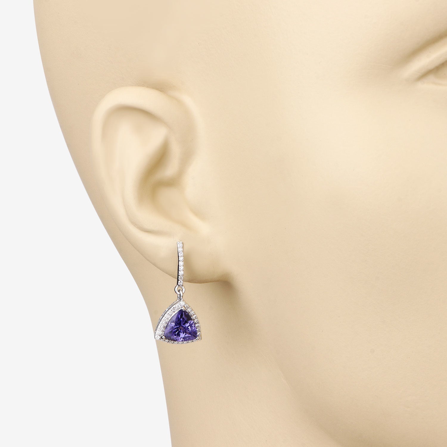 3.86 Carat Genuine Tanzanite and White Diamond 14K White Gold Earrings by Bids.com