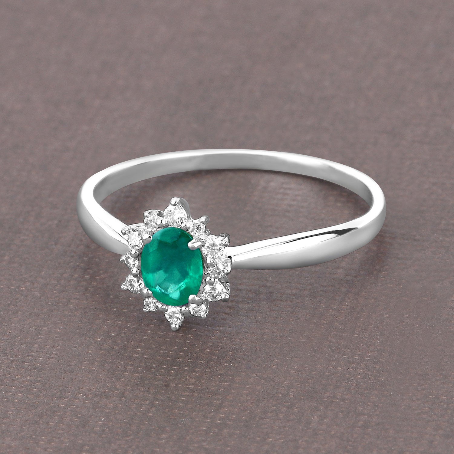 0.40 Carat Genuine Zambian Emerald and White Diamond 14K White Gold Ring by Bids.com