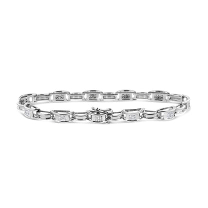 14K White Gold 1.0 Cttw Invisible Set Princess Diamond Alternating Link Tennis Bracelet (I-J Color, I1-I2 Clarity) - 7.25" by Bids.com