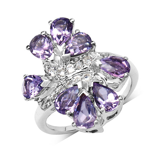 3.08 Carat Genuine Amethyst &amp; White Topaz .925 Sterling Silver Ring by Bids.com
