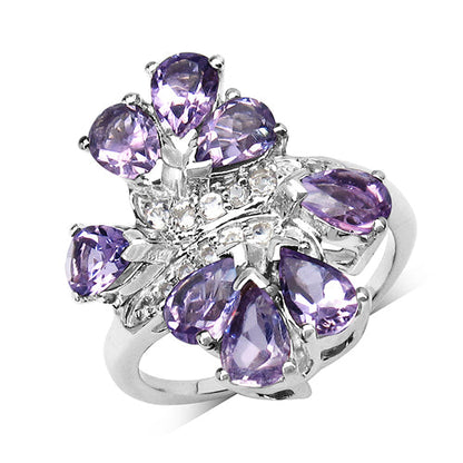 3.08 Carat Genuine Amethyst &amp; White Topaz .925 Sterling Silver Ring by Bids.com