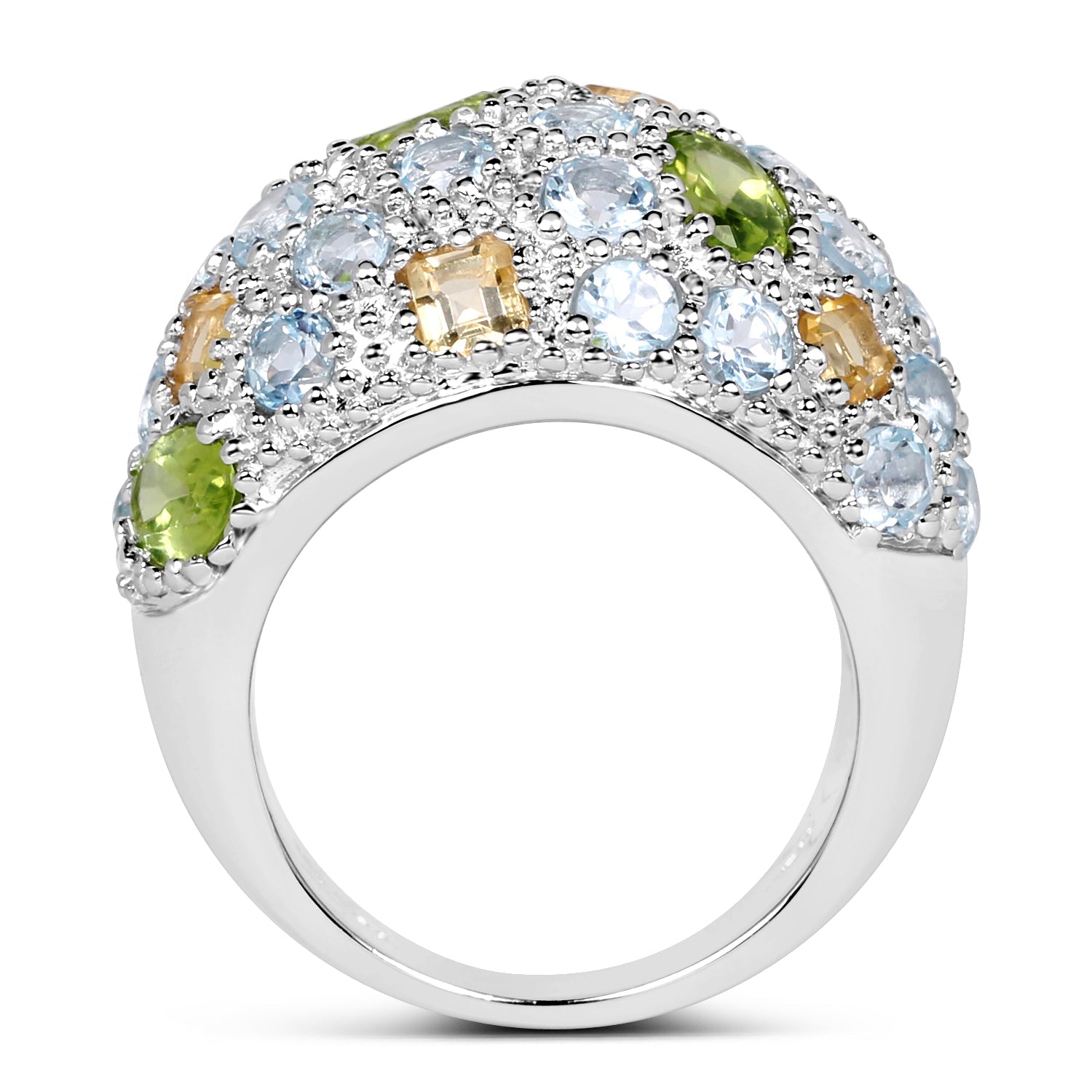 11.38 Carat Genuine Peridot, Citrine and Blue Topaz .925 Sterling Silver Ring by Bids.com