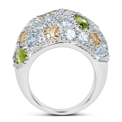 11.38 Carat Genuine Peridot, Citrine and Blue Topaz .925 Sterling Silver Ring by Bids.com