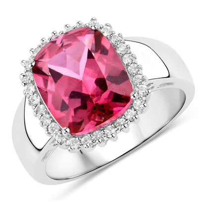 4.38 Carat Genuine Pink Topaz and White Topaz .925 Sterling Silver Ring  DestGlow