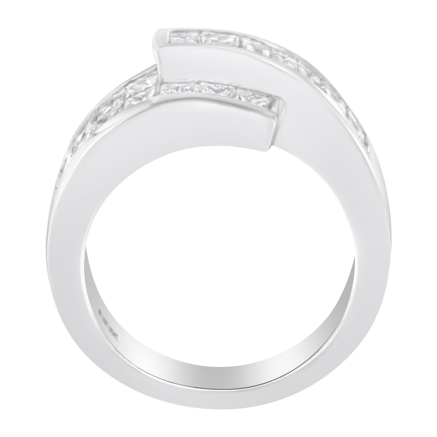 14K White Gold 2.0 Cttw Channel-Set Princess and Baguette-Cut Diamond Bypass Ring Band (G-H Color, SI1-SI2 Clarity) - Ring Size 6.5 by Bids.com