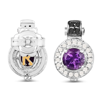 2.29 Carat Genuine Amethyst, Black Diamond and White Diamond .925 Sterling Silver Earrings by Bids.com
