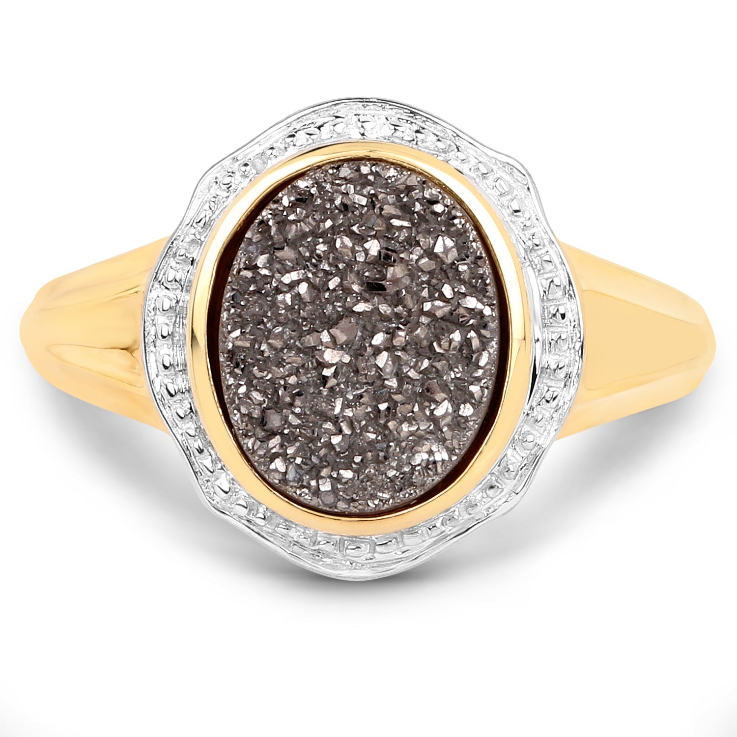 14K Yellow Gold Plated 4.50 Carat Genuine Drusy Quartz .925 Sterling Silver Ring by Bids.com