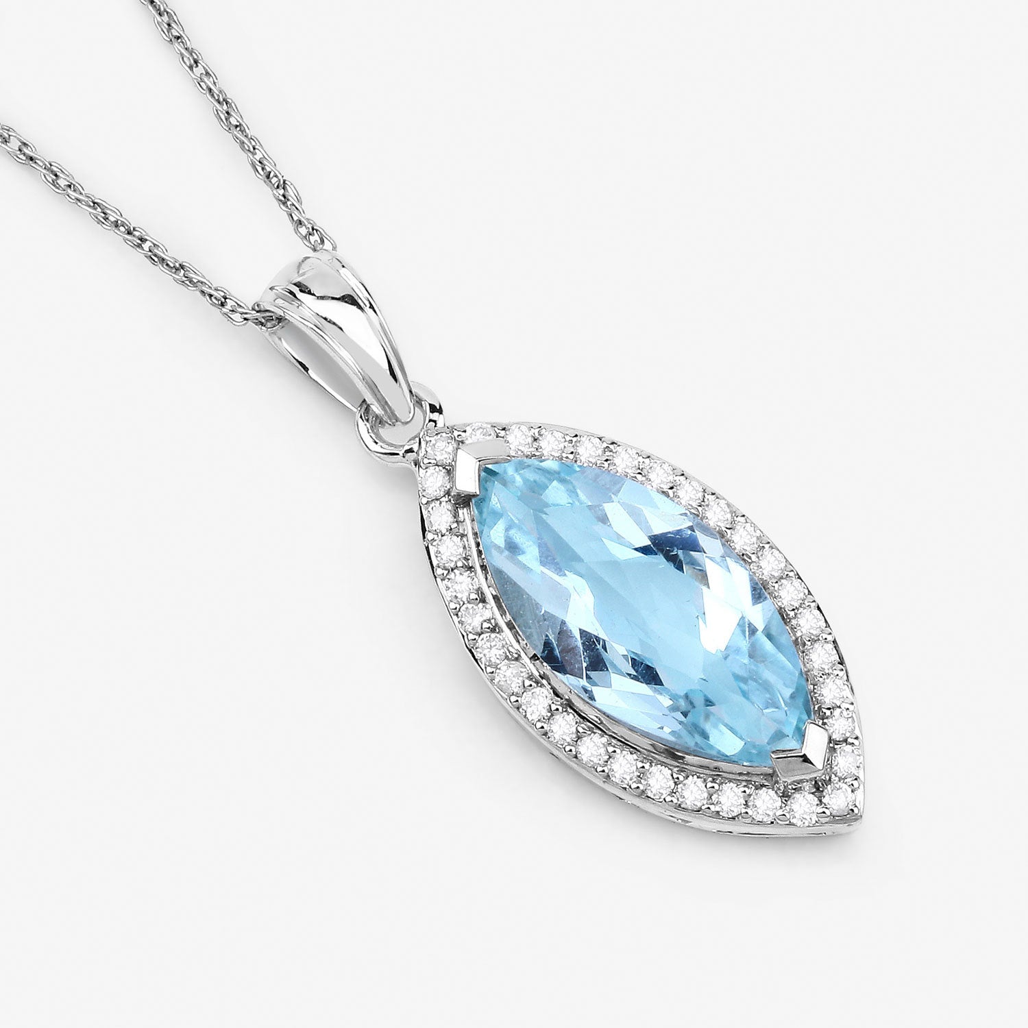 2.55 Carat Genuine Aquamarine and White Diamond 14K White Gold Pendant by Bids.com