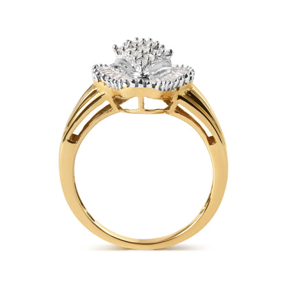 10K Yellow Gold 1/2 Cttw Round And Baguette-cut Diamond Rhombus Head and Halo Ring (I-J Color, I1-I2 Clarity) - Ring Size 7 by Bids.com