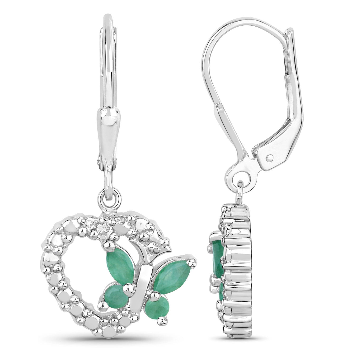 0.44 Carat Genuine Emerald and Created White Sapphire .925 Sterling Silver Earrings by Bids.com