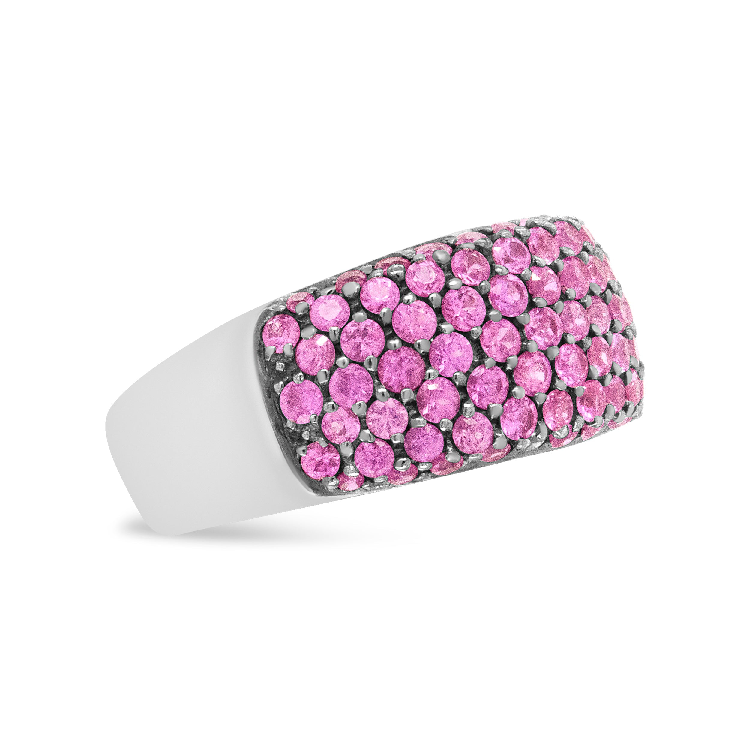 18K White Gold and Black Rhodium Multi Row Pink Sapphire Classic Band Ring - Ring Size 6.5 by Bids.com