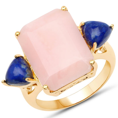 12.18 Carat Genuine Pink Opal and Lapis .925 Sterling Silver Ring by Bids.com