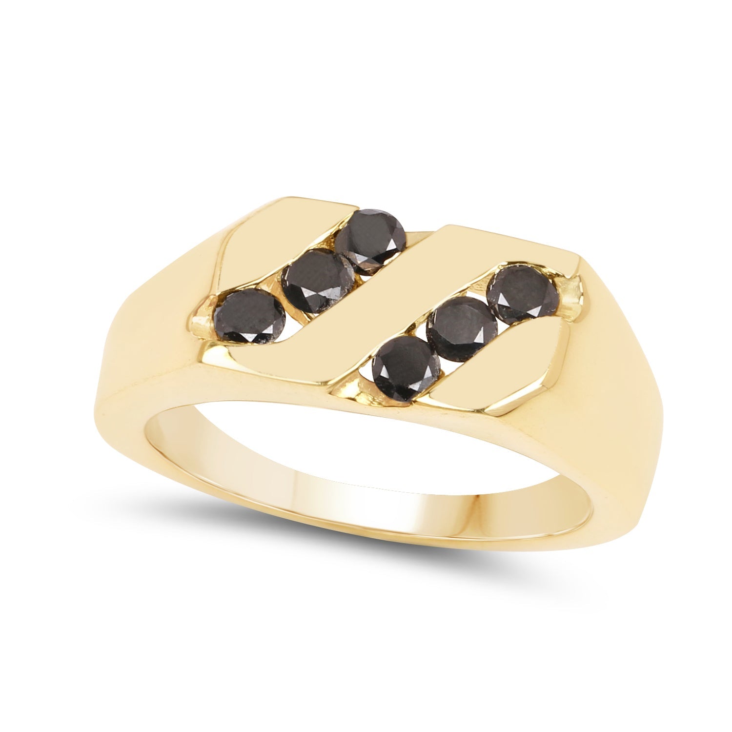 14K Yellow Gold Plated 0.60 Carat Genuine Black Diamond .925 Sterling Silver Ring by Bids.com
