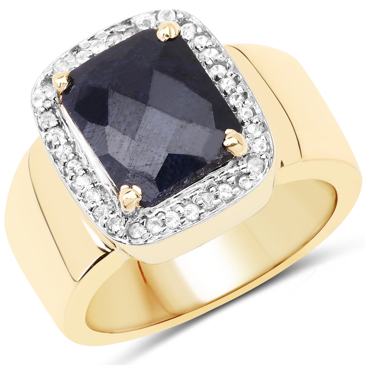 14K Yellow Gold Plated 4.07 Carat Dyed Sapphire and White Topaz .925 Sterling Silver Ring by Bids.com