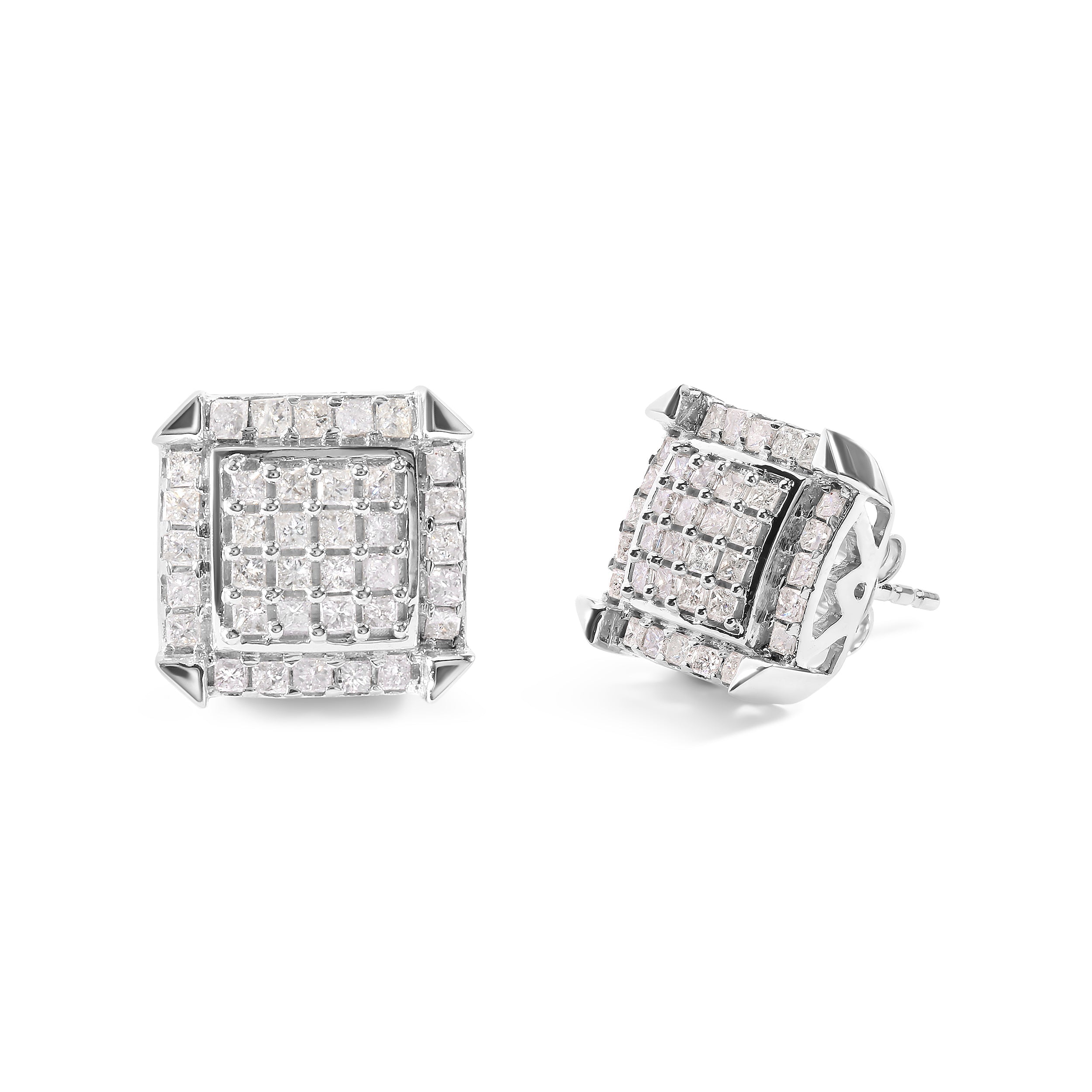 10K White Gold 1 1/10 Cttw Princess Diamond Composite and Halo Stud Earrings (I-J Color, I1-I2 Clarity) by Bids.com