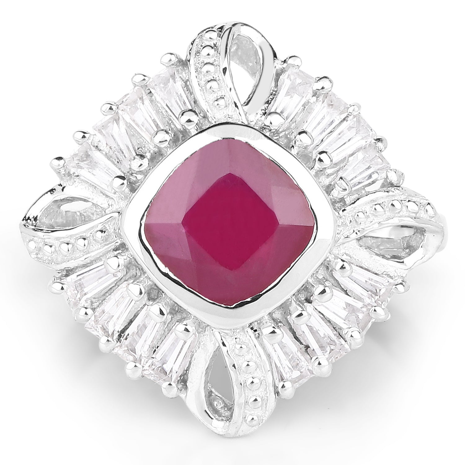 2.66 Carat Glass Filled Ruby and White Topaz .925 Sterling Silver Ring by Bids.com