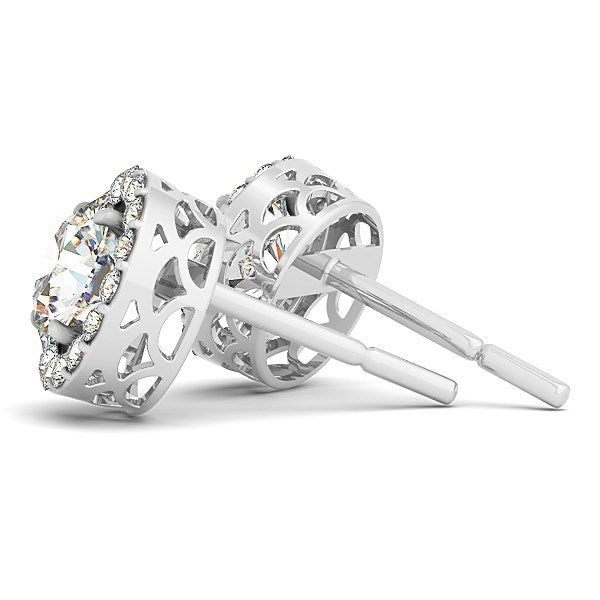 14k White Gold Four Prong Round Halo Diamond Earrings (1 1/6 cttw) by Bids.com