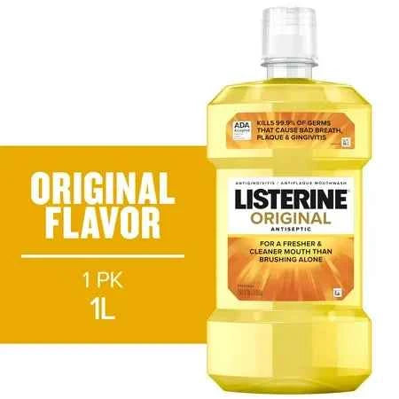 Listerine Original Antiseptic Mouthwash for Bad Breath &amp; Plaque - 1L