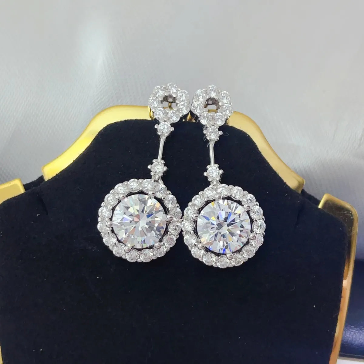 4 Carat Crystal Drop Dangle Earrings with Round Halo Design by Sparkala