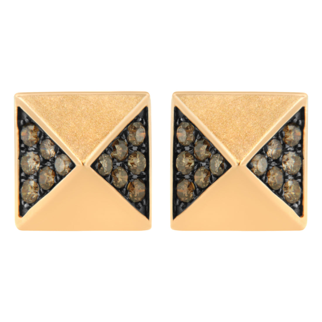14K Rose Gold 1/4 Cttw Brown Diamond Pyramid Stud Earring (Brown Color, SI1-SI2 Clarity) by Bids.com