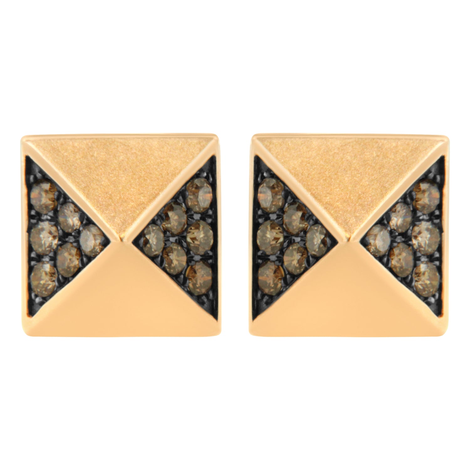 14K Rose Gold 1/4 Cttw Brown Diamond Pyramid Stud Earring (Brown Color, SI1-SI2 Clarity) by Bids.com
