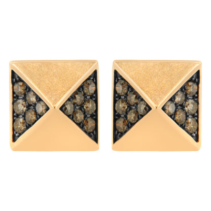 14K Rose Gold 1/4 Cttw Brown Diamond Pyramid Stud Earring (Brown Color, SI1-SI2 Clarity) by Bids.com