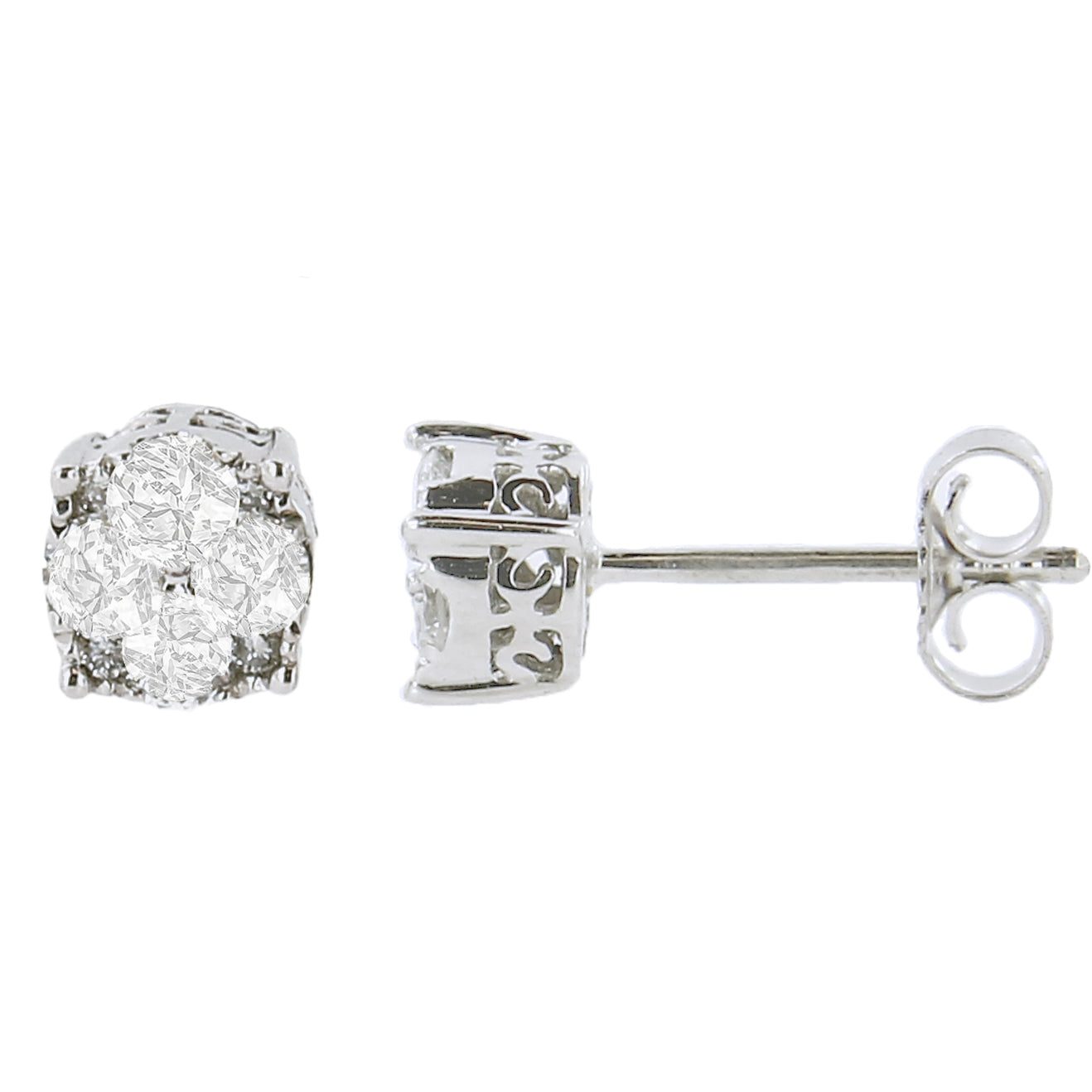 .925 Sterling Silver 1/2 cttw Prong Set Round-Cut Diamond Cluster Stud Earring (I-J Color, I2-I3 Clarity) by Bids.com