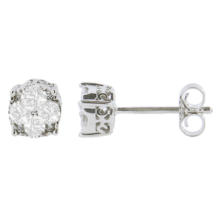 .925 Sterling Silver 1/2 cttw Prong Set Round-Cut Diamond Cluster Stud Earring (I-J Color, I2-I3 Clarity) by Bids.com