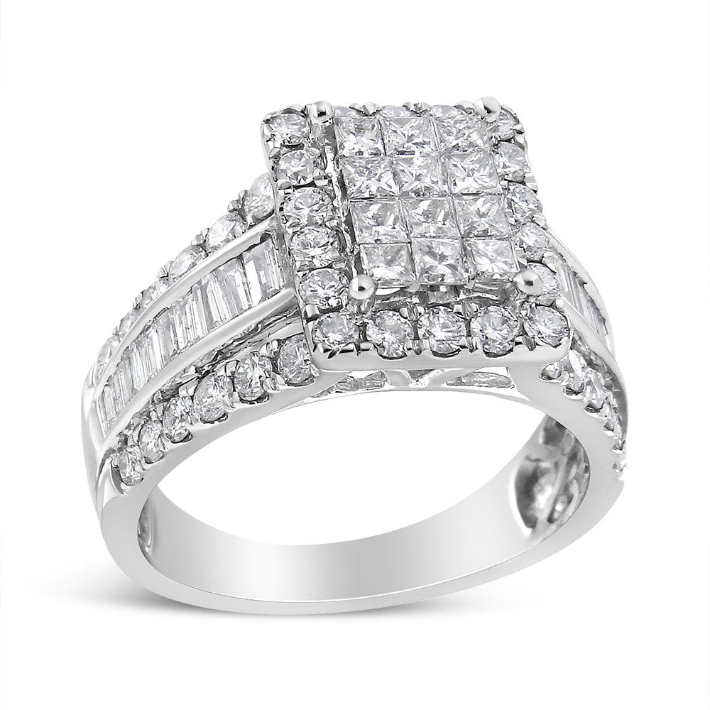 14K White Gold 2.00 Cttw Composite Head with Halo and Side Stones Diamond Ring (H-I Color, SI1-SI2 Clarity) - Ring Size 7 by Bids.com