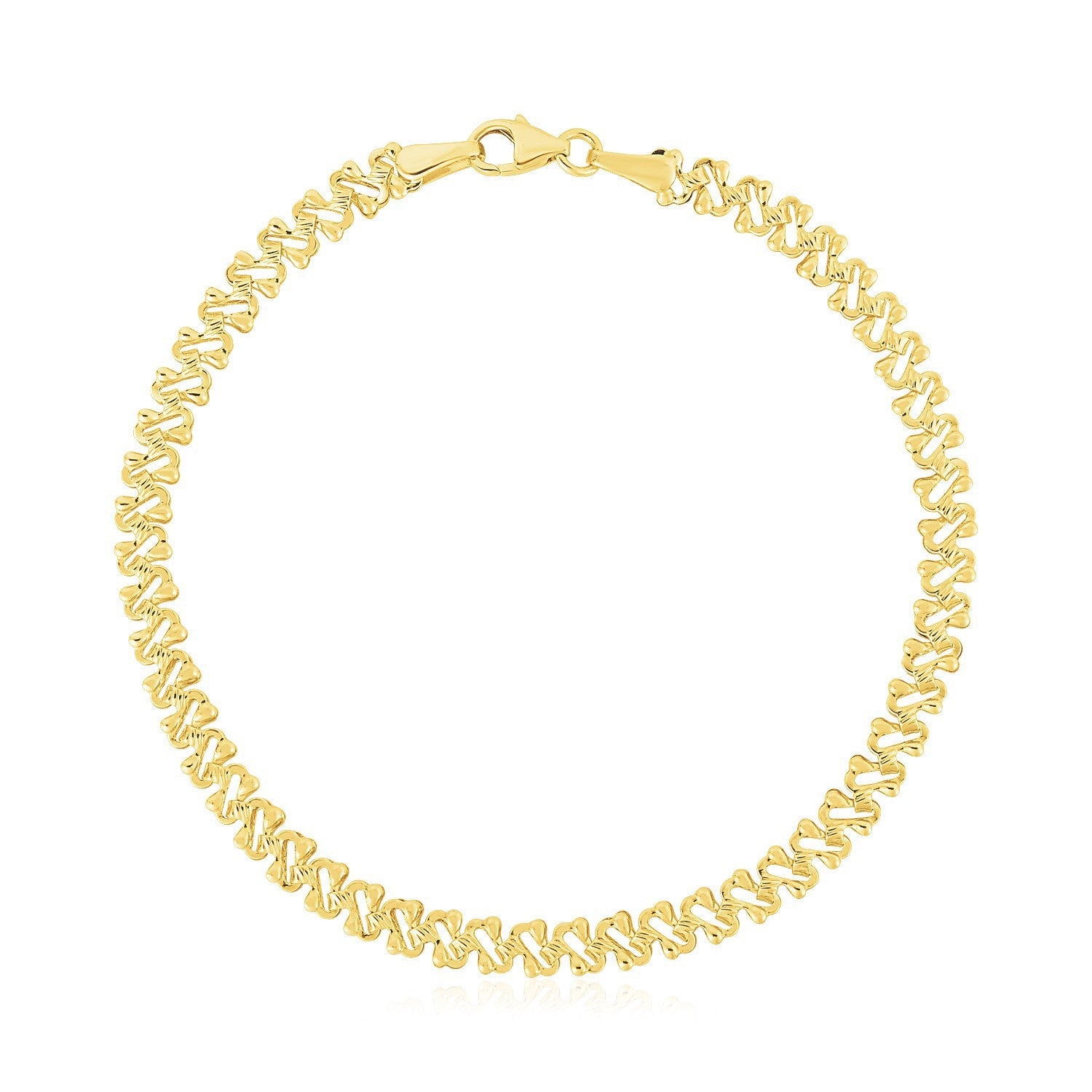 14k Yellow Gold High Polish Textured Fancy Chain Bracelet (4mm) by Bids.com