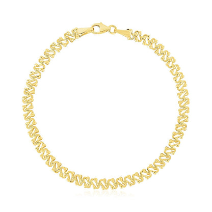 14k Yellow Gold High Polish Textured Fancy Chain Bracelet (4mm) by Bids.com