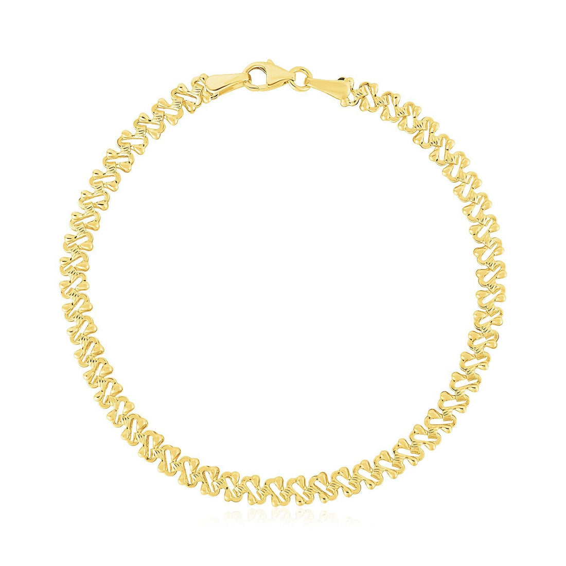 14k Yellow Gold High Polish Textured Fancy Chain Bracelet (4mm) by Bids.com