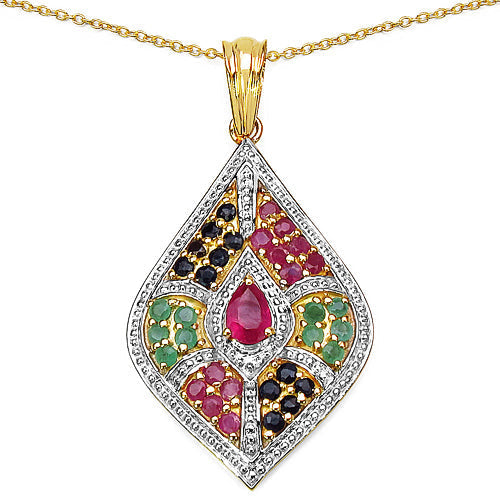 1.77 Carat Genuine Multi Stones .925 Sterling Silver Pendant  DestGlow