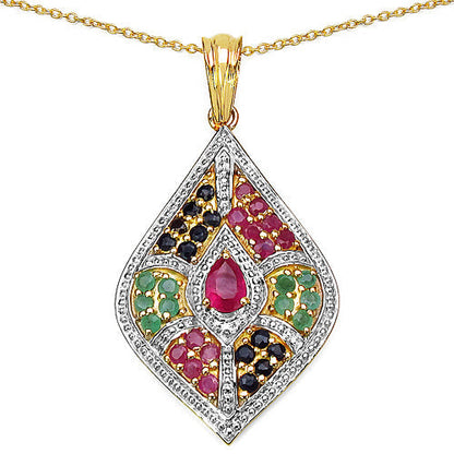 1.77 Carat Genuine Multi Stones .925 Sterling Silver Pendant  DestGlow