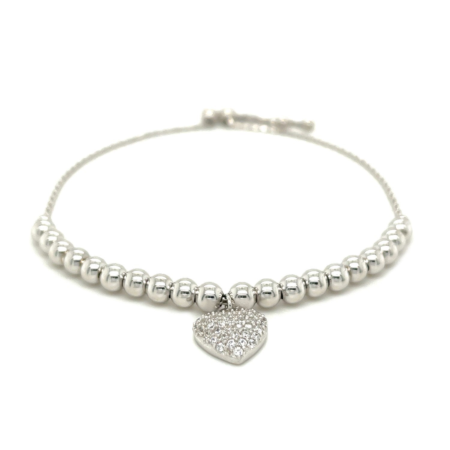 Adjustable Bead Bracelet with Round Charm and Cubic Zirconias in Sterling Silver by Bids.com