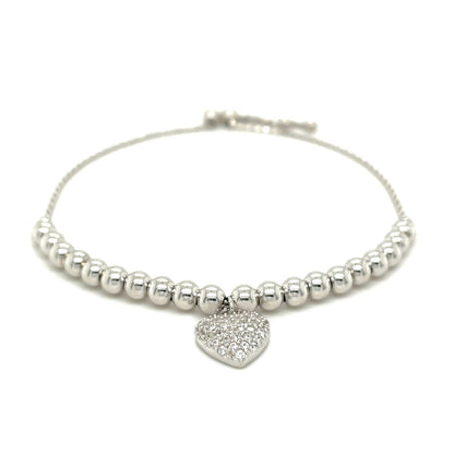 Adjustable Bead Bracelet with Round Charm and Cubic Zirconias in Sterling Silver by Bids.com