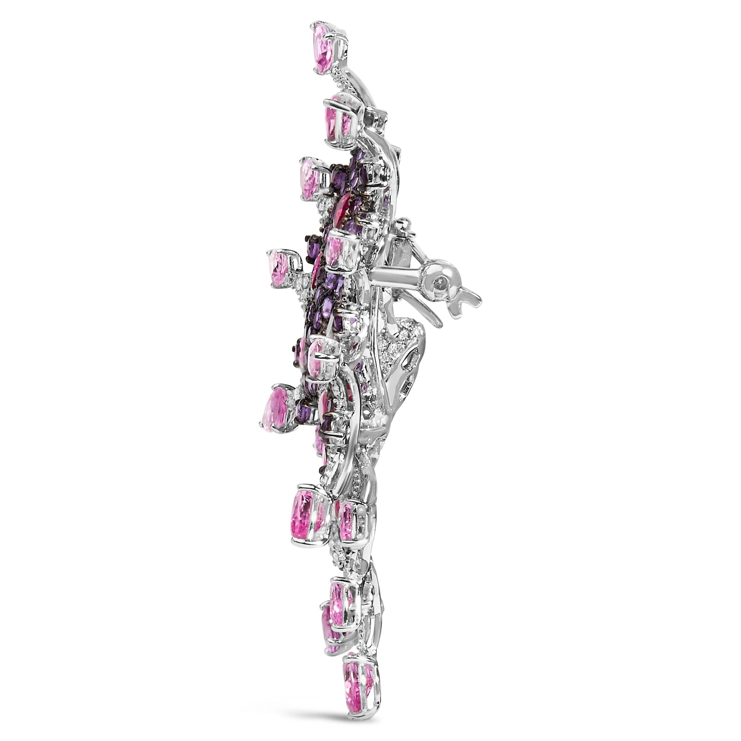18K White Gold 1.00 Cttw Diamond, Ruby Sapphire, and Amethyst Mixed Gemstone Butterfly Brooch Pin (G-H Color, VS1-VS2 Clarity) by Bids.com