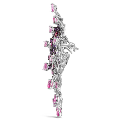 18K White Gold 1.00 Cttw Diamond, Ruby Sapphire, and Amethyst Mixed Gemstone Butterfly Brooch Pin (G-H Color, VS1-VS2 Clarity) by Bids.com