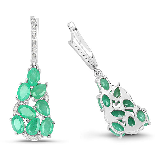 6.69 Carat Genuine Emerald and White Diamond .925 Sterling Silver Earrings by Bids.com