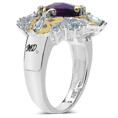 3.91 Carat Genuine Amethyst, Blue Topaz &amp; White Diamond .925 Sterling Silver Ring by Bids.com