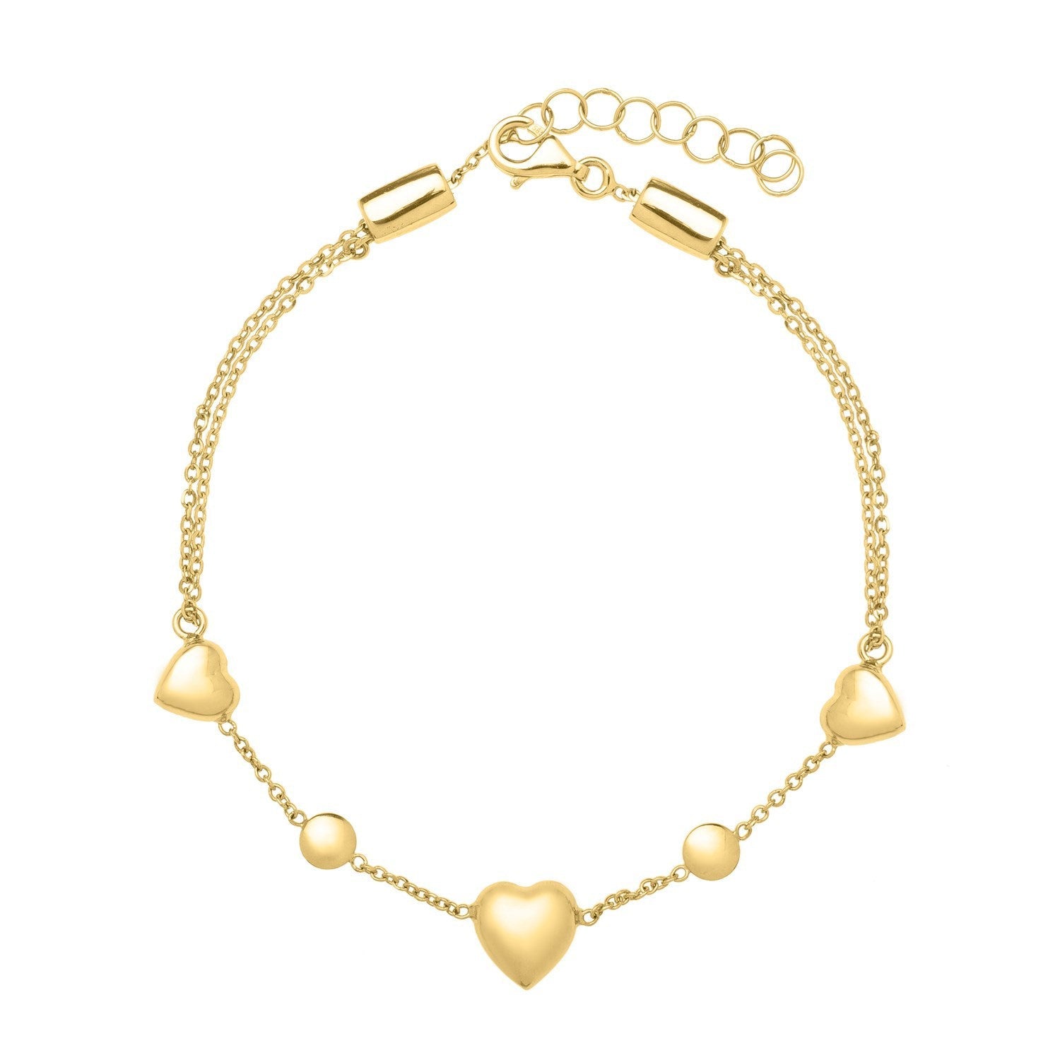 14k Yellow Gold Puff Heart Adjustable Anklet by Bids.com