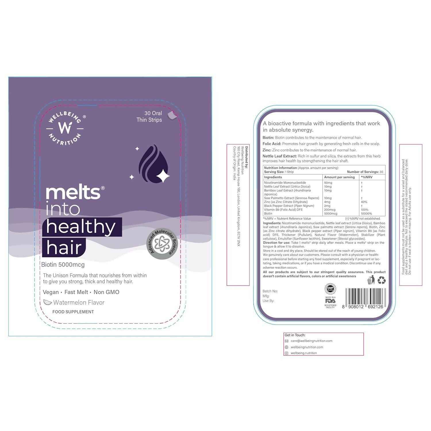 Wellbeing Nutrition Melts Healthy Hair &amp; Hair Fall Control Strips Combo
