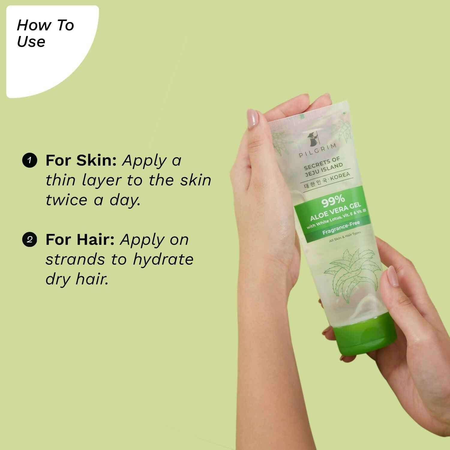 Pilgrim Korean 99% Pure Aloe Vera Gel with Vitamin E &amp; Vitamin B5, Hydrates &amp; Soothes Skin - Korean Skin Care