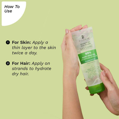 Pilgrim Korean 99% Pure Aloe Vera Gel with Vitamin E &amp; Vitamin B5, Hydrates &amp; Soothes Skin - Korean Skin Care