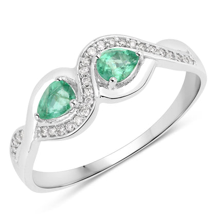 0.35 Carat Genuine Zambian Emerald and White Diamond 14K White Gold Ring by Bids.com