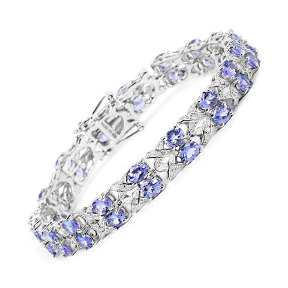 12.24 Carat Genuine Tanzanite and White Topaz .925 Sterling Silver Bracelet  DestGlow