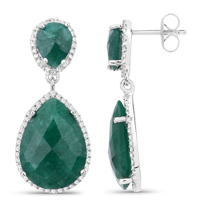 19.42 Carat Dyed Emerald and White Topaz .925 Sterling Silver Earrings by Bids.com