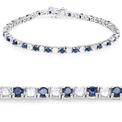 6.87 ct. t.w. Blue Sapphire and White Topaz Bracelet in Sterling Silver by Bids.com